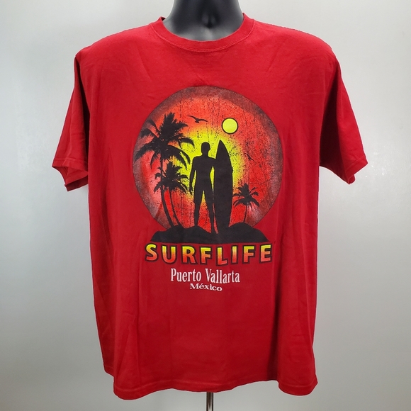 Surf Life Puerto Vallarta Mexico Men's Large T- Shirt Red Surfing - Picture 2 of 9